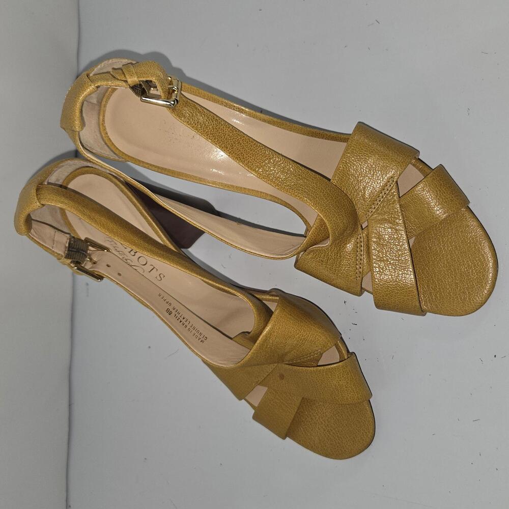 0225‎ Talbots Mustard Yellow Leather Brazil Chunky Block Heels Women’s Size 8B